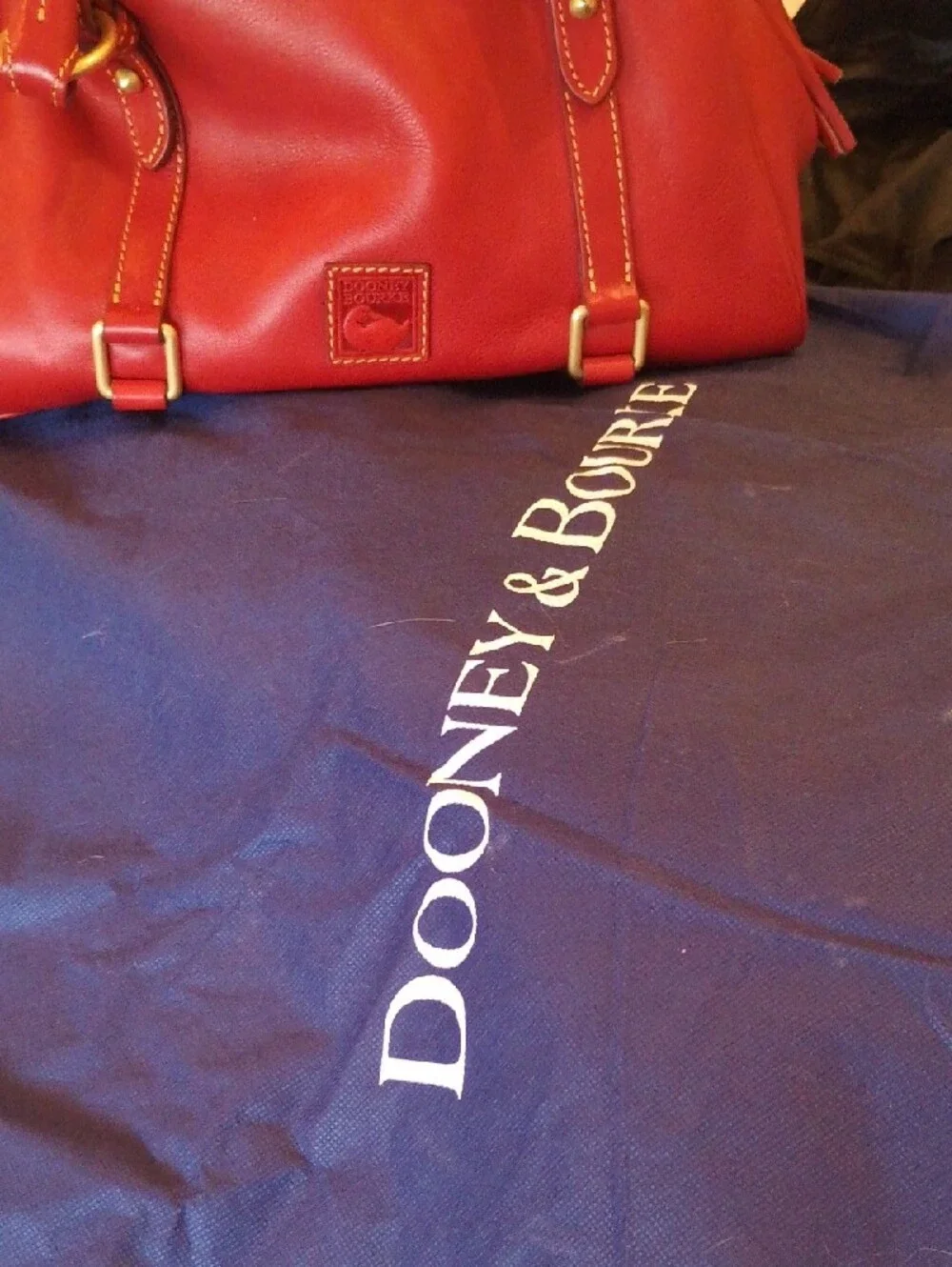 Dooney And Burke Red Leather Satchel Bag with Gold Hardware